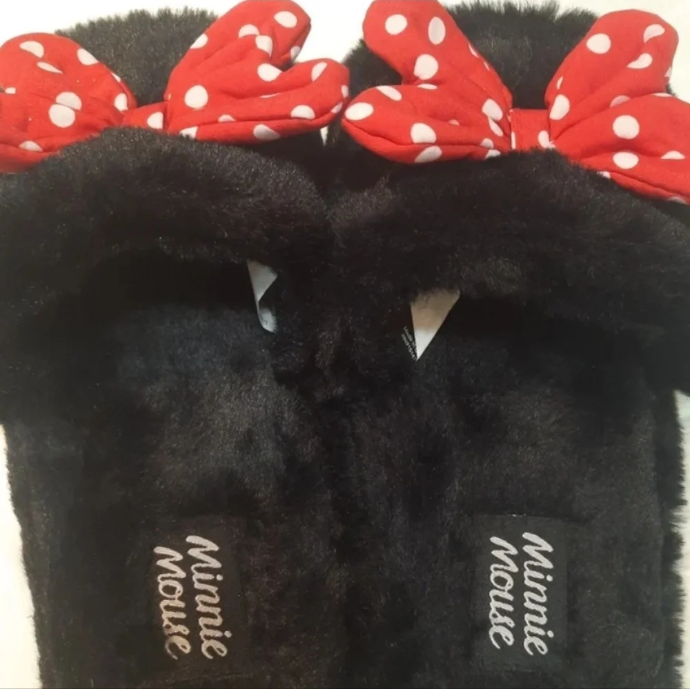 Minnie Mouse Slippers black/red  poka dot bow - Size:2/3